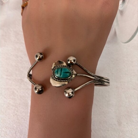 Other - Unique Navajo Unisex Silver Open Cuff Bracelet with Turquoise Colour